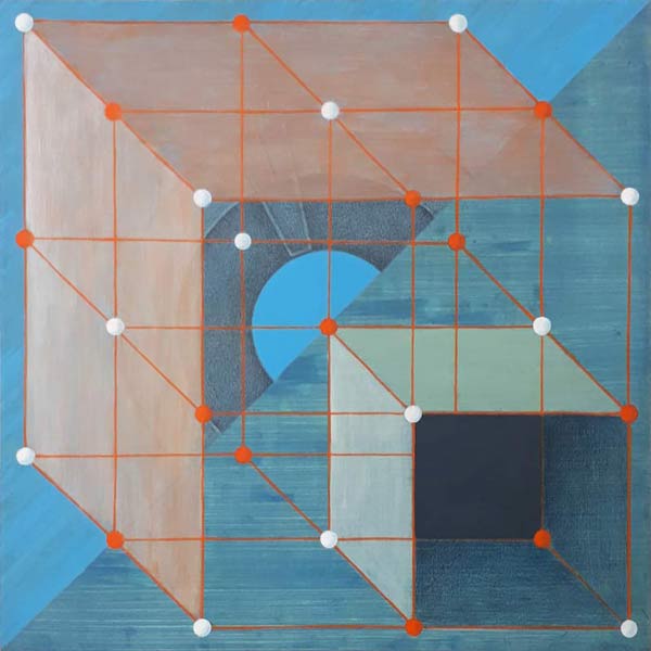 Verschuiving van perspectief, acrylverf en kleurpotlood op paneel, 30 x 30 cm, 2024