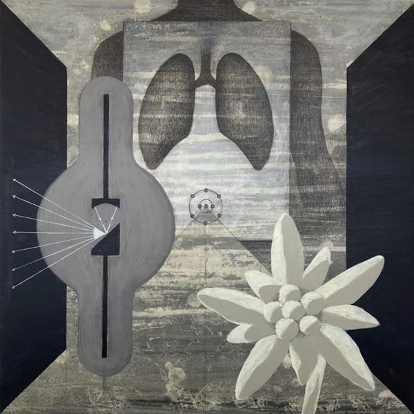 Alsnog gloorde er een toekomst, acrylverf en kleurpotlood op paneel, 30 x 30 cm, 2022