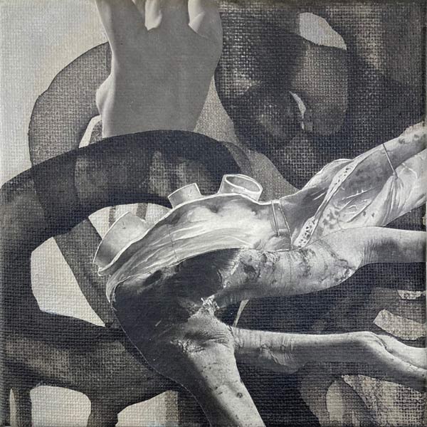 Interactie, acrylverf en papier op doek, 15 x 15 cm, 2015