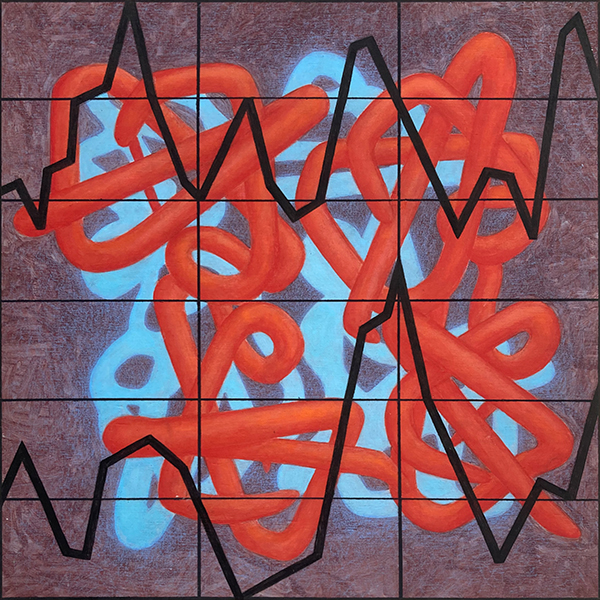 Adem in, adem uit, acrylverf en kleurpotlood op paneel, 30 x 30 cm, 2026