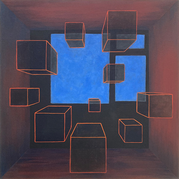 Gedachten bij het vallen van de nacht, acrylverf op paneel, 30 x 30 cm