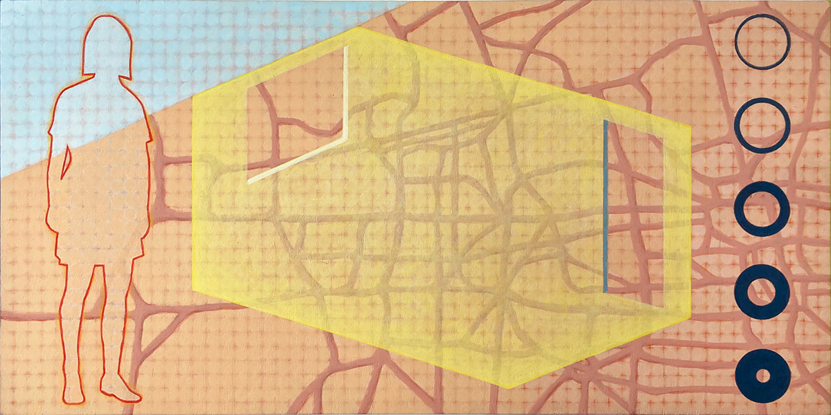 Plattegrond van mijn jeugd, acrylverf op paneel, 30 x 60 cm