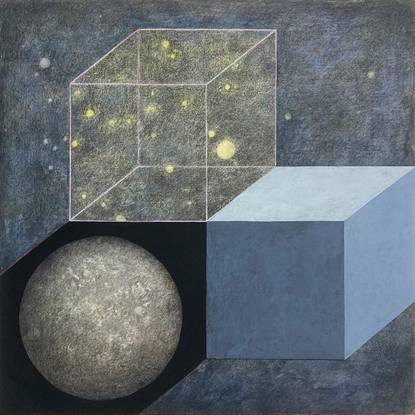 Samenhang der dingen, acrylverf en kleurpotlood op paneel, 30 x 30 cm, 2026