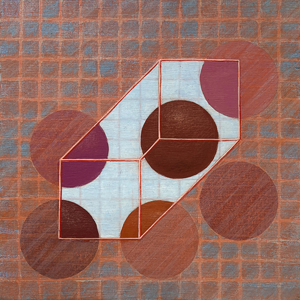 Verandering van structuur 2, acrylverf en kleurpotlood op paneel, 15 x 15 cm, 2026