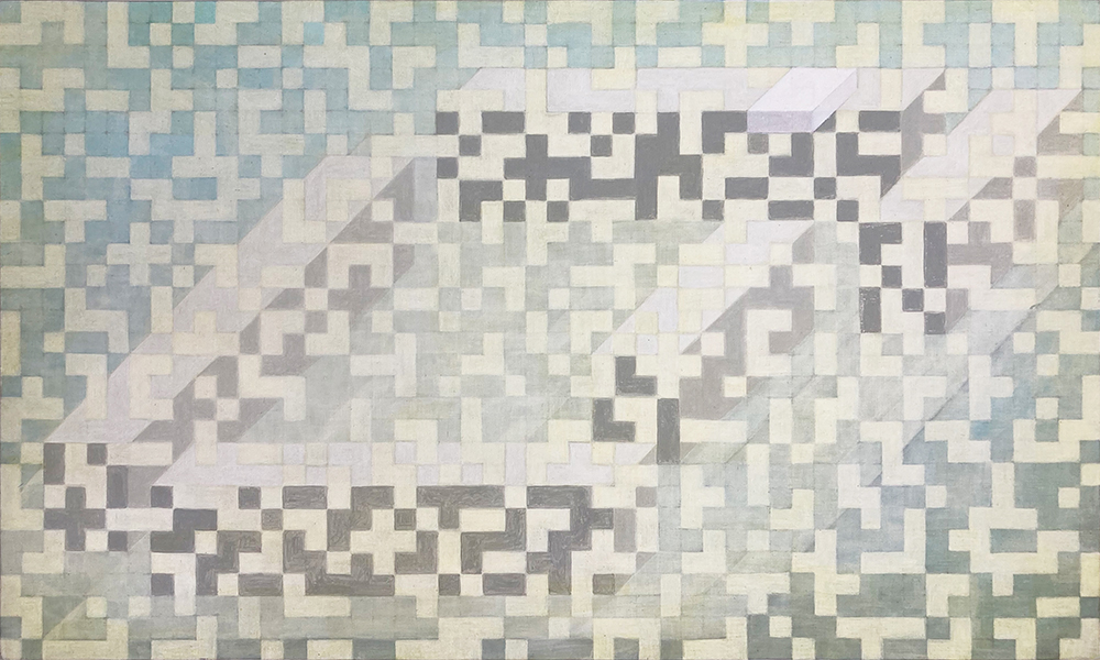 Woonomgeving, acrylverf en kleurpotlood op paneel, 30 x 50 cm, 2026