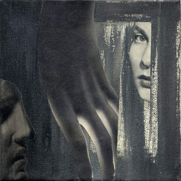 Interactie, acrylverf en papier op doek, 15 x 15 cm, 2015