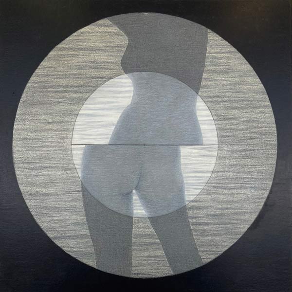 Het bekeken lichaam: beeld en zelfbeeld,  acrylverf en kleurpotlood op paneel, 30 x 30 cm, 2022