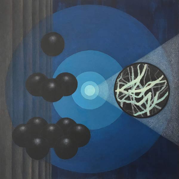 Tijdelijke disruptie van de eeuwigheid, acrylverf en kleurpotlood op paneel, 30 x 30 cm, 2024