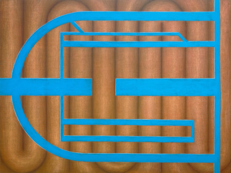 Voortgang zonder onderbreking, acrylverf en kleurpotlood op paneel, 30 x 40 cm, 2023