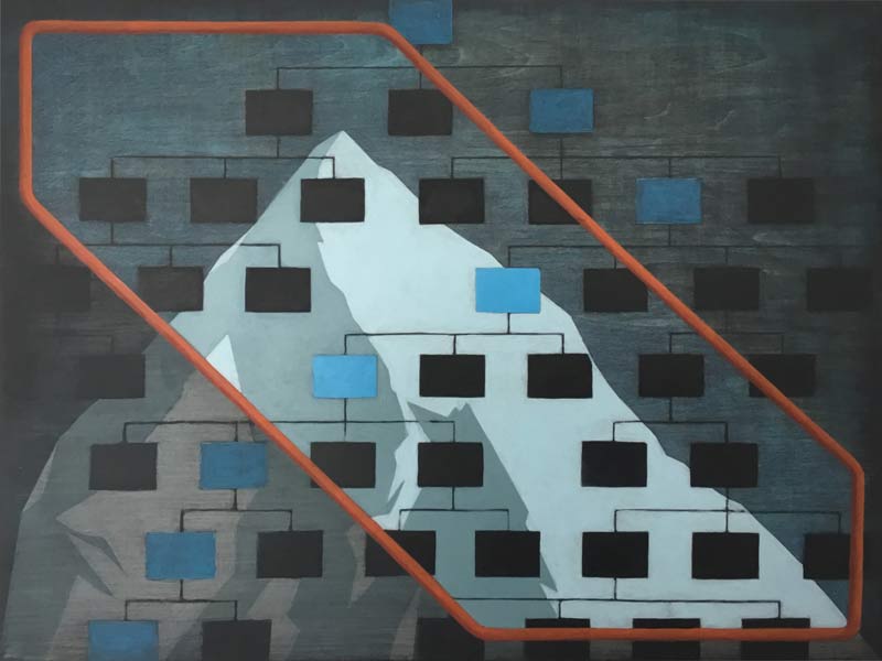 Erfelijkheid, acrylverf en kleurpotlood op paneel, 30 x 40 cm, 2023