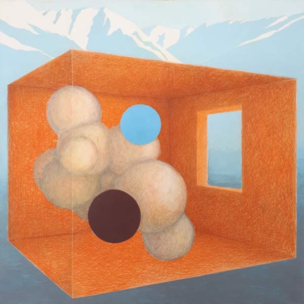 Heilzame hoogte II, acrylverf en kleurpotlood op paneel, 30 x 30 cm, 2024