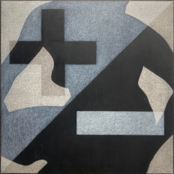 Het bekeken lichaam: beeld en zelfbeeld,  acrylverf en kleurpotlood op paneel, 30 x 30 cm, 2022