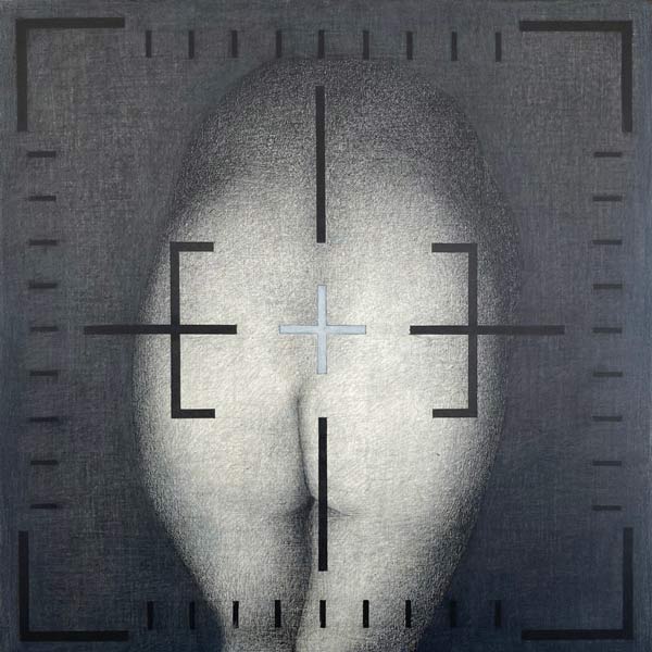 Het bekeken lichaam: beeld en zelfbeeld,  acrylverf en kleurpotlood op paneel, 30 x 30 cm, 2022