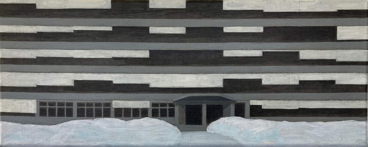 Nederlands sanatorium in Davos, acrylverf op doek, 20 x 50 cm, 2019