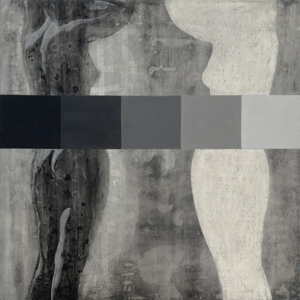 Het bekeken lichaam: beeld en zelfbeeld,  acrylverf en kleurpotlood op paneel, 30 x 30 cm, 2022