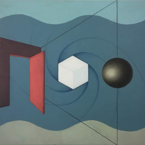 Verlangen naar harmonieuze samenhang, acrylverf en kleurpotlood op paneel, 30 x 30 cm, 2023 