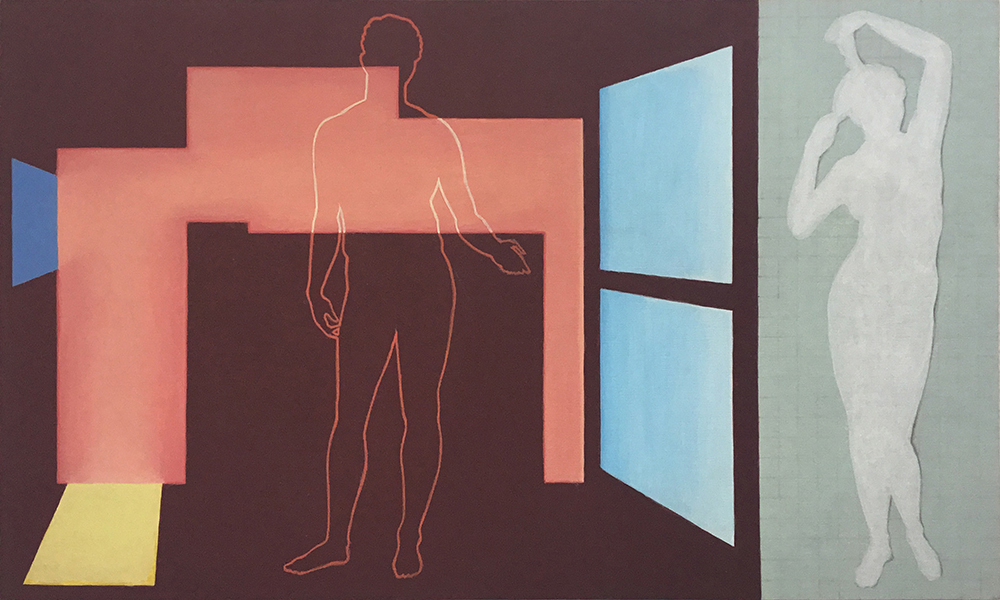 Ineens klopte alles, acrylverf op paneel, 30 x 50 cm, 2025