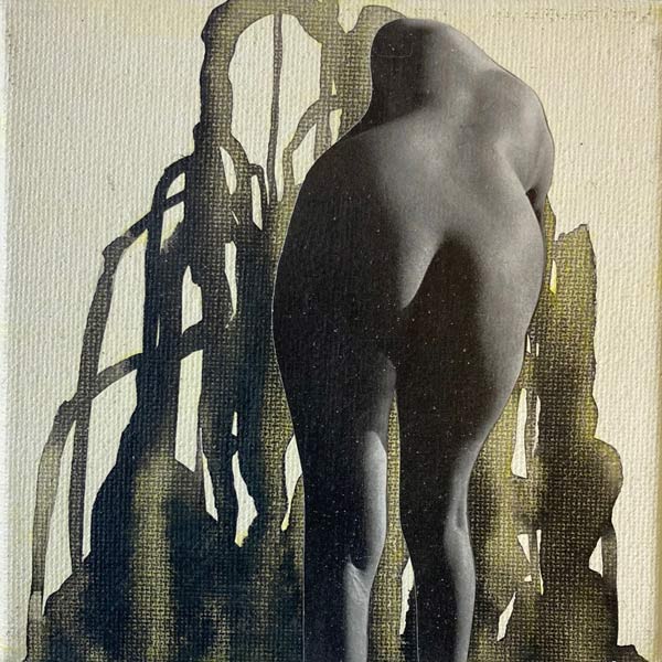 Interactie, acrylverf en papier op doek, 15 x 15 cm, 2015